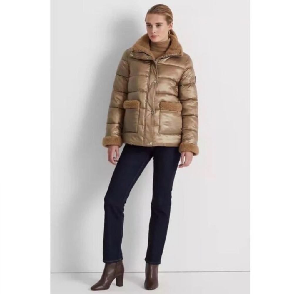 Lauren Ralph Lauren Metallic Gold Women Puffer Jacket size M New with tag